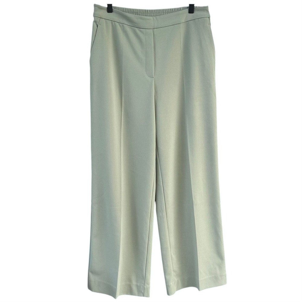 Calvin Klein Womens Sage Green Wide Leg Trousers Elastic Back Pants Size 12 NEW